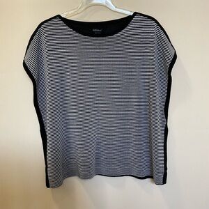 Eileen Fisher Bateau Neck Black & White Striped Box Top Size L/XL